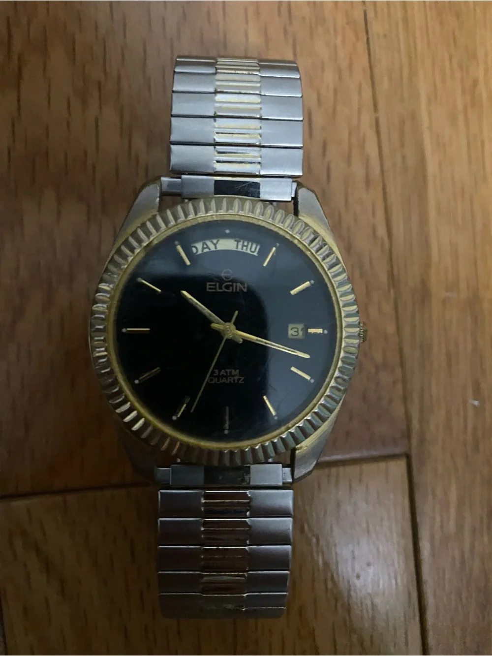 Elgin Men's Two-Tone Black Dial Watch With Box Untested